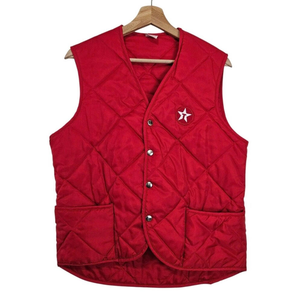 Vintage 70s Unitog Vest Mens Medium Quilted Snap Front Workwear USA Made Texaco